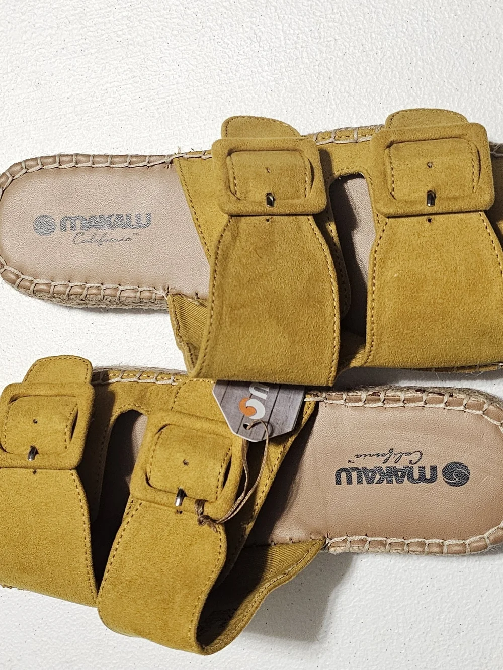 Women’s Mustard Suede Double-Buckle Slide Sandals